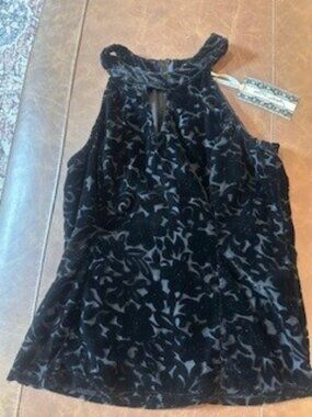 Anthropologie Akemi + Kin Black Velvet Burnout Halter Top Size Small